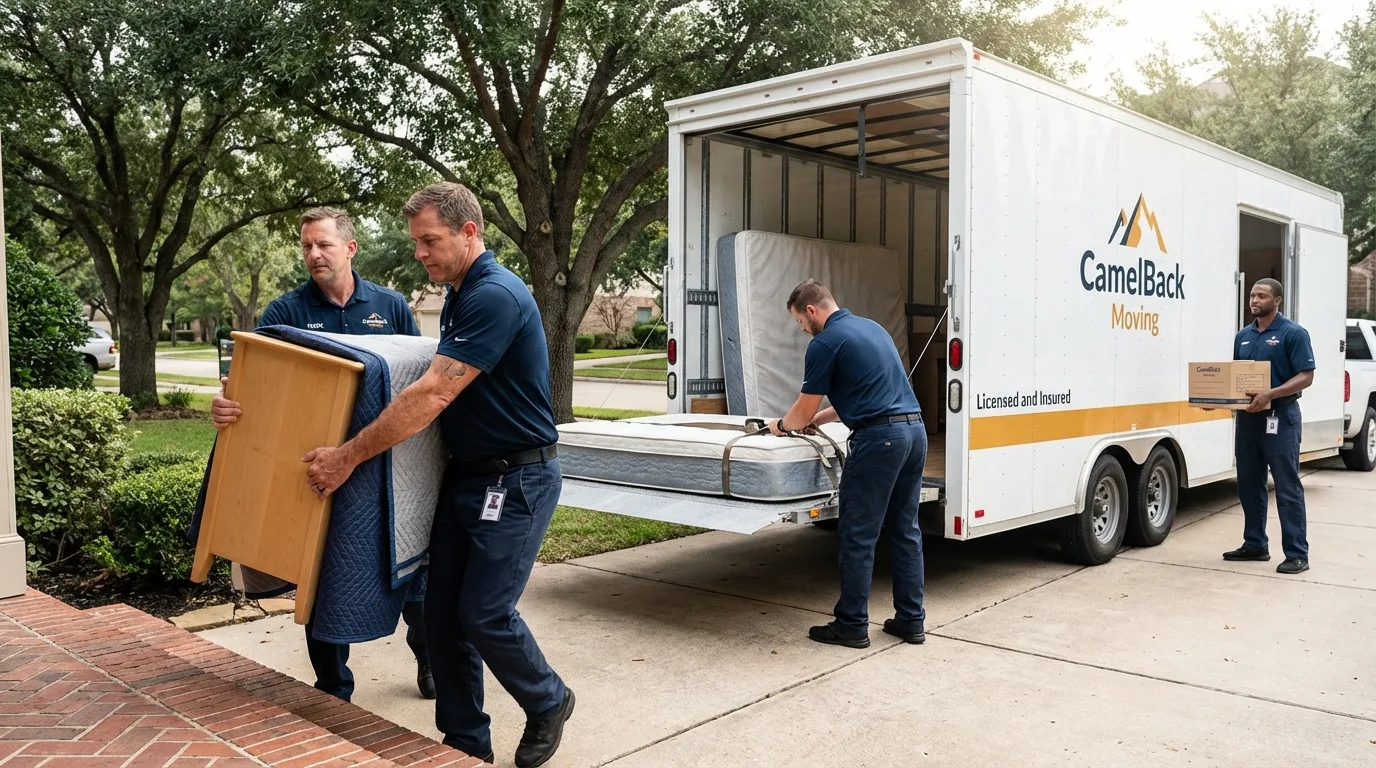 Crew loading residential truck for cross-state move from Glendora, CA