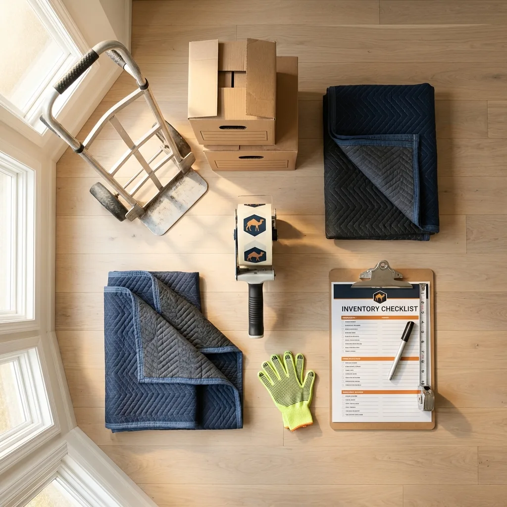 Professional moving supplies and packing materials layout for Glendora residential relocations